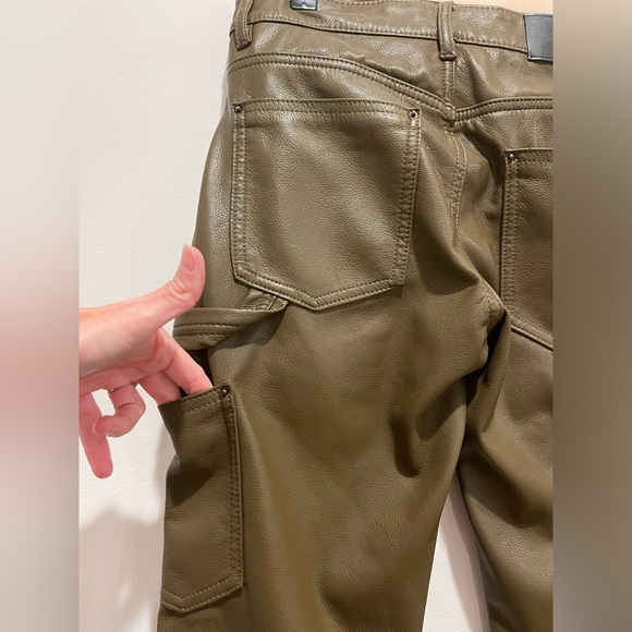 Valabasas Flare Stacked RARE Faux Leather Olive Green Cargo Pants Size 30 EUC - Picture 6 of 12